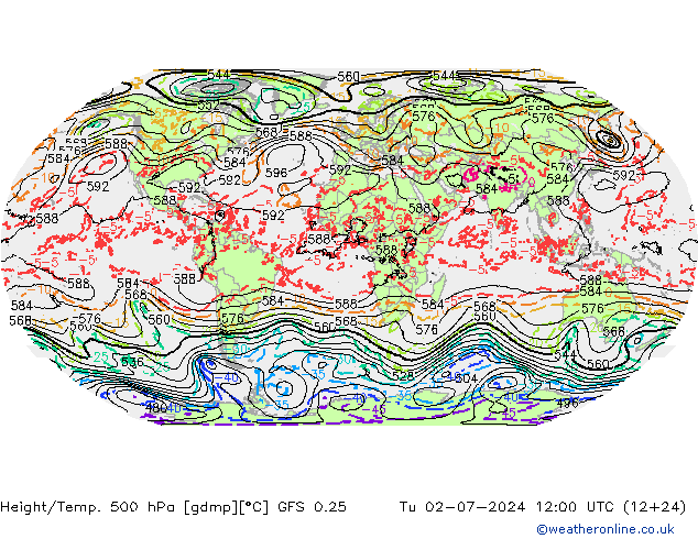 Z500/Rain (+SLP)/Z850 GFS 0.25 星期二 02.07.2024 12 UTC