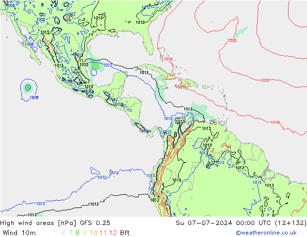 Windvelden GFS 0.25 zo 07.07.2024 00 UTC