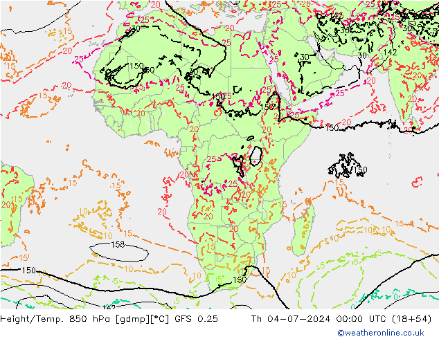 Hoogte/Temp. 850 hPa GFS 0.25 do 04.07.2024 00 UTC