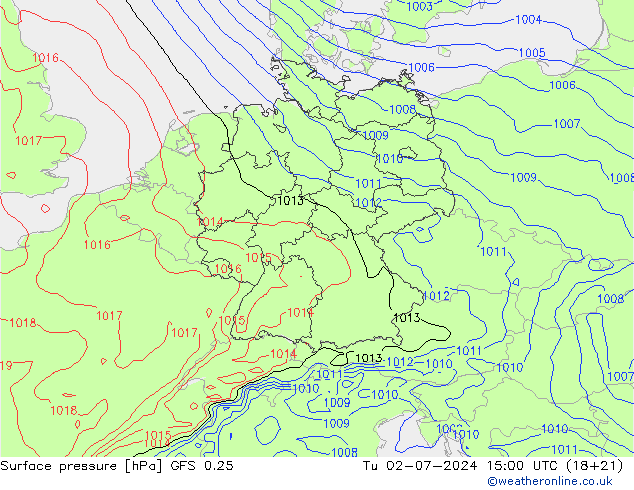 Luchtdruk (Grond) GFS 0.25 di 02.07.2024 15 UTC