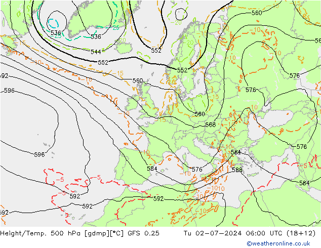 Z500/Rain (+SLP)/Z850 GFS 0.25 星期二 02.07.2024 06 UTC