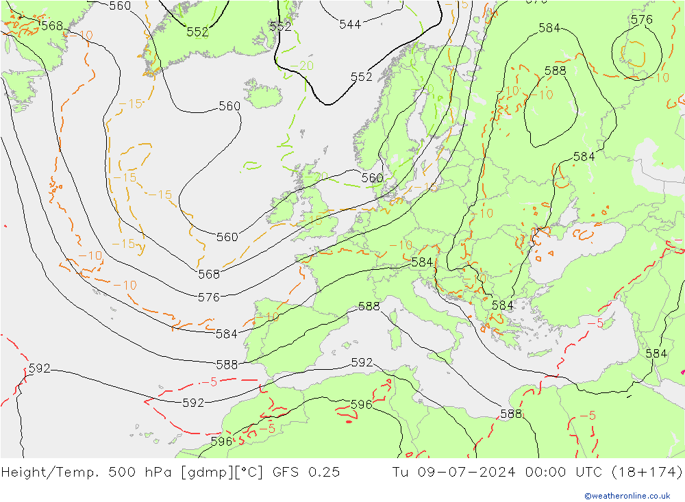 Z500/Regen(+SLP)/Z850 GFS 0.25 di 09.07.2024 00 UTC