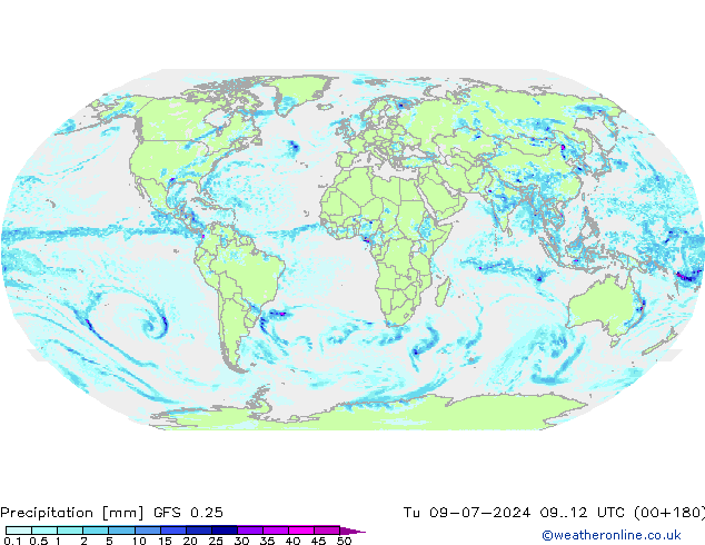 降水 GFS 0.25 星期二 09.07.2024 12 UTC