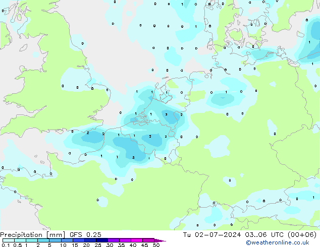 Neerslag GFS 0.25 di 02.07.2024 06 UTC