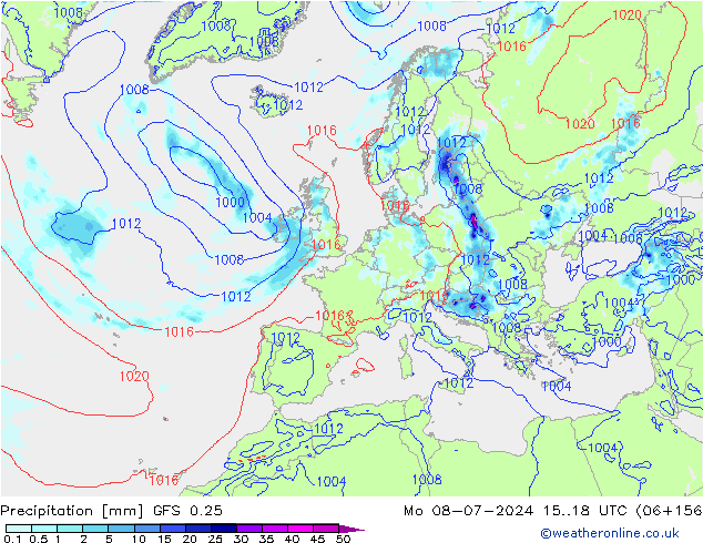 Neerslag GFS 0.25 ma 08.07.2024 18 UTC