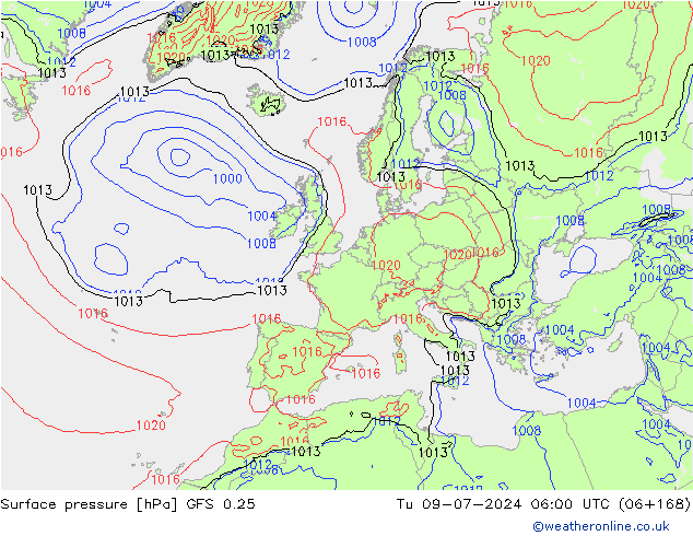 Luchtdruk (Grond) GFS 0.25 di 09.07.2024 06 UTC