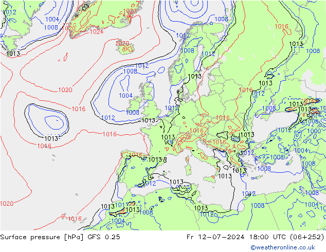 地面气压 GFS 0.25 星期五 12.07.2024 18 UTC