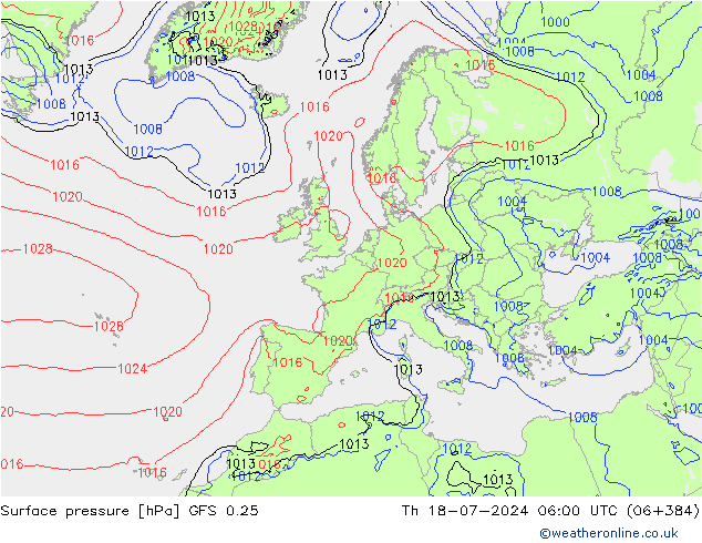 地面气压 GFS 0.25 星期四 18.07.2024 06 UTC