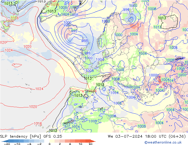 Druktendens (+/-) GFS 0.25 wo 03.07.2024 18 UTC