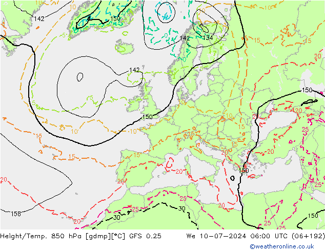 Z500/Rain (+SLP)/Z850 GFS 0.25 We 10.07.2024 06 UTC