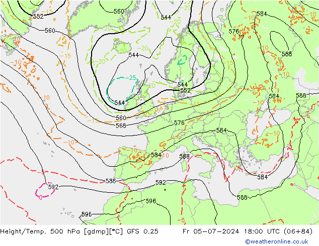 Z500/Rain (+SLP)/Z850 GFS 0.25 星期五 05.07.2024 18 UTC