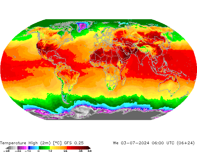 Max.temperatuur (2m) GFS 0.25 wo 03.07.2024 06 UTC