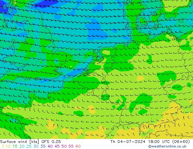 风 10 米 GFS 0.25 星期四 04.07.2024 18 UTC