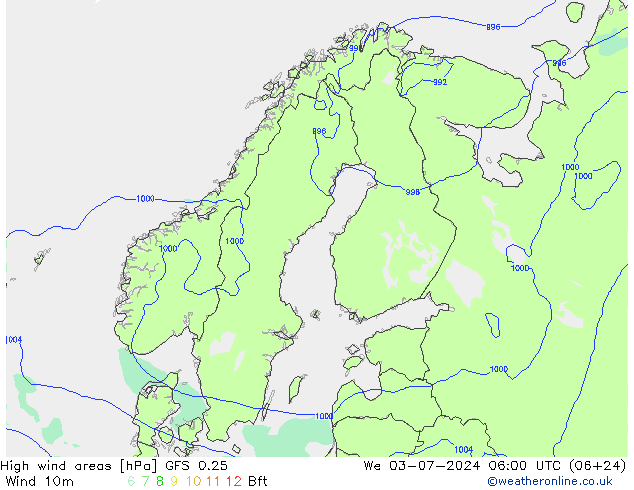 High wind areas GFS 0.25 星期三 03.07.2024 06 UTC