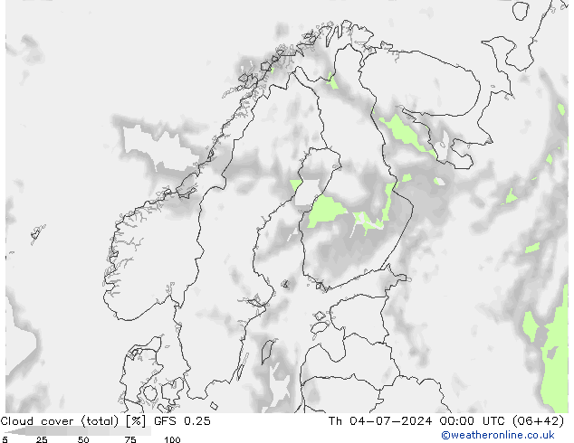 Bewolking (Totaal) GFS 0.25 do 04.07.2024 00 UTC