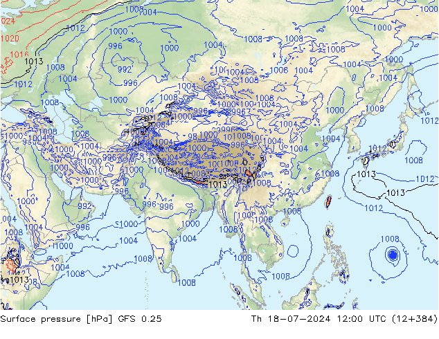 Luchtdruk (Grond) GFS 0.25 do 18.07.2024 12 UTC