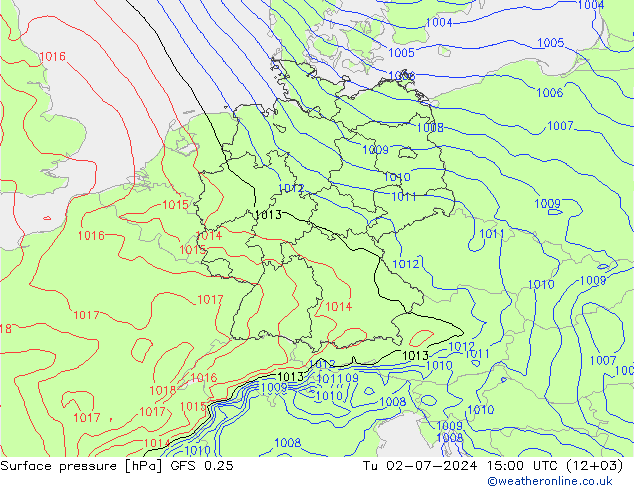 地面气压 GFS 0.25 星期二 02.07.2024 15 UTC