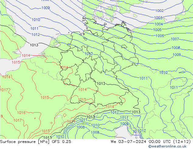 地面气压 GFS 0.25 星期三 03.07.2024 00 UTC