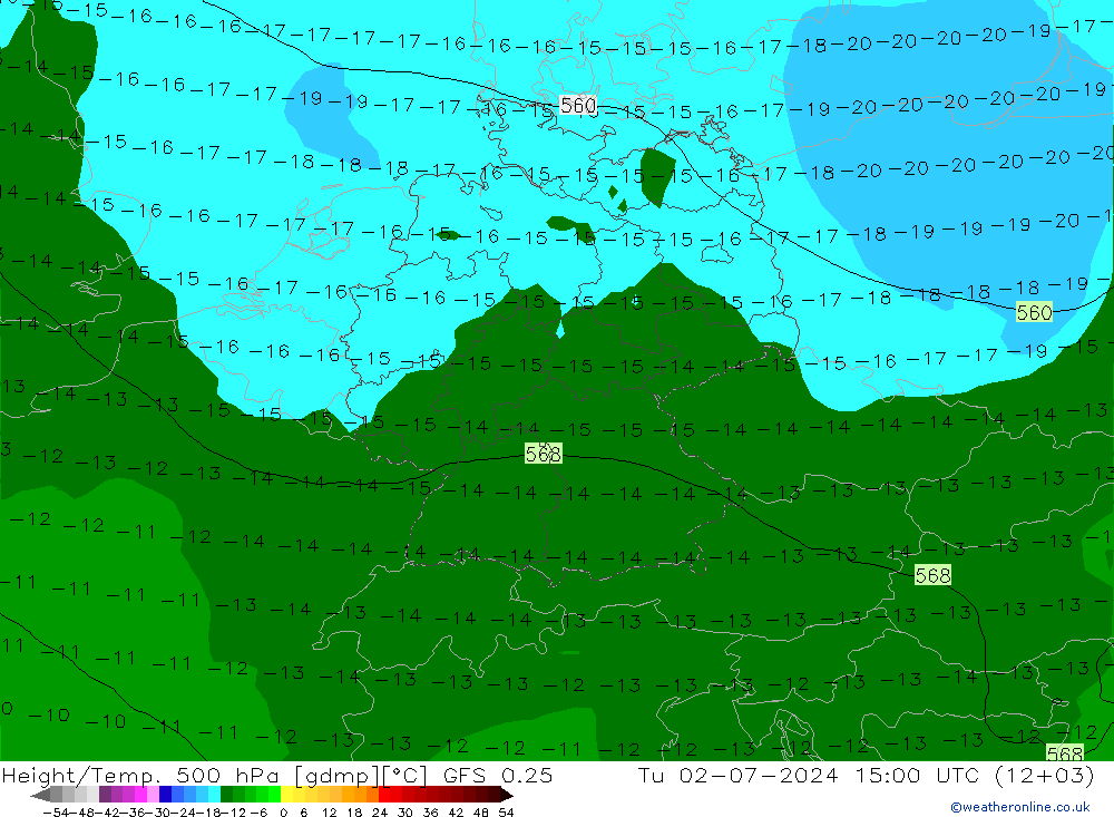 Z500/Rain (+SLP)/Z850 GFS 0.25 星期二 02.07.2024 15 UTC