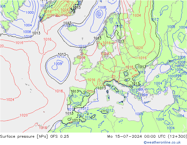 地面气压 GFS 0.25 星期一 15.07.2024 00 UTC
