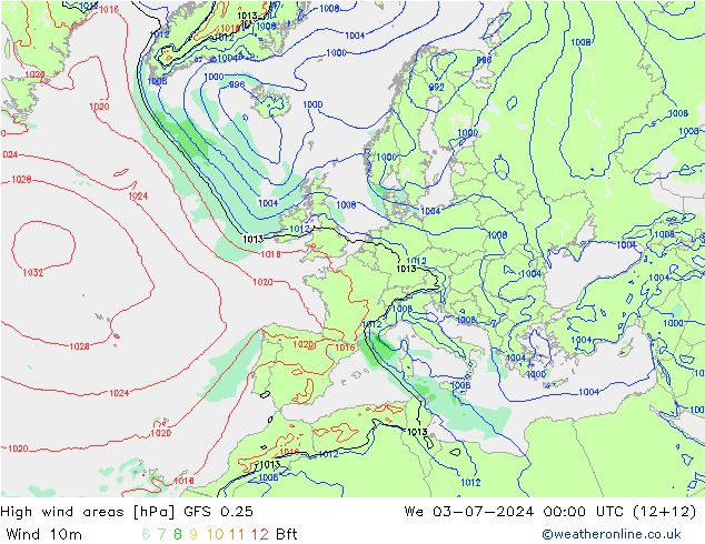 High wind areas GFS 0.25 星期三 03.07.2024 00 UTC