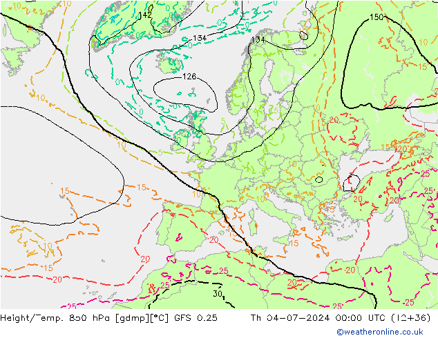 Z500/Rain (+SLP)/Z850 GFS 0.25 星期四 04.07.2024 00 UTC
