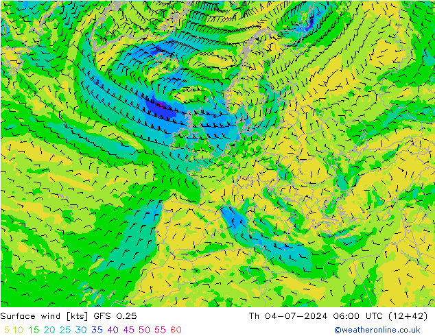 风 10 米 GFS 0.25 星期四 04.07.2024 06 UTC