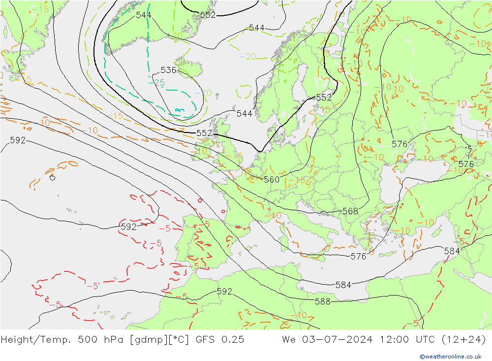 Z500/Rain (+SLP)/Z850 GFS 0.25 星期三 03.07.2024 12 UTC