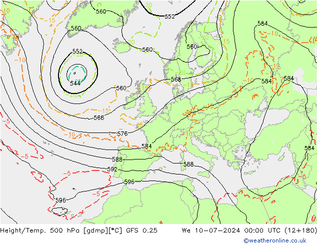 Z500/Rain (+SLP)/Z850 GFS 0.25 星期三 10.07.2024 00 UTC