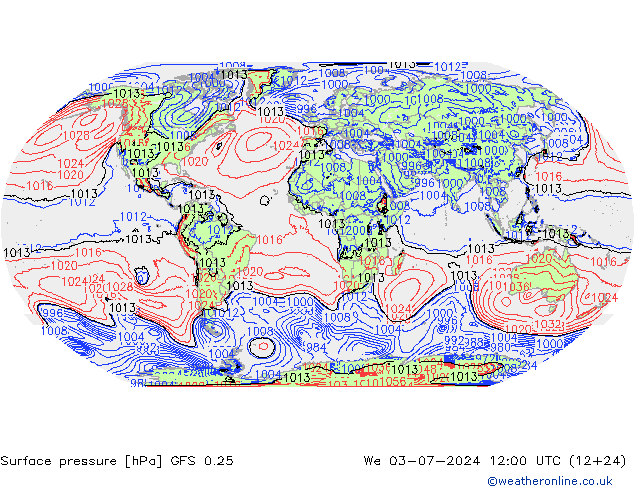 地面气压 GFS 0.25 星期三 03.07.2024 12 UTC