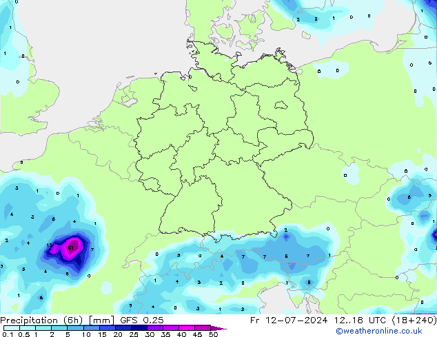 Z500/Rain (+SLP)/Z850 GFS 0.25 Fr 12.07.2024 18 UTC