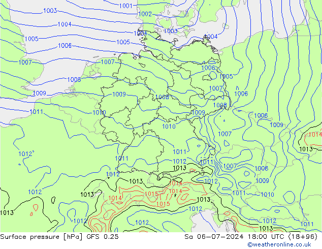 Luchtdruk (Grond) GFS 0.25 za 06.07.2024 18 UTC