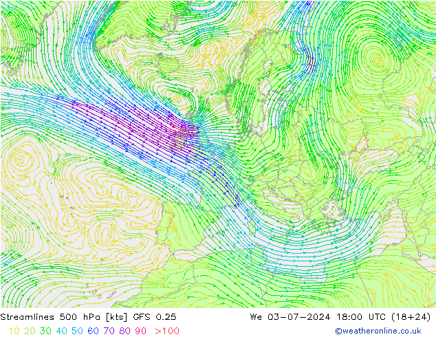 风 500 hPa GFS 0.25 星期三 03.07.2024 18 UTC