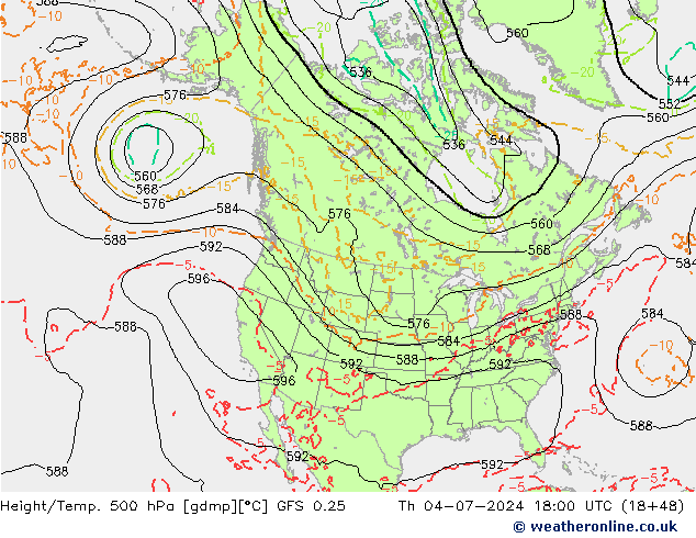 Z500/Rain (+SLP)/Z850 GFS 0.25 星期四 04.07.2024 18 UTC