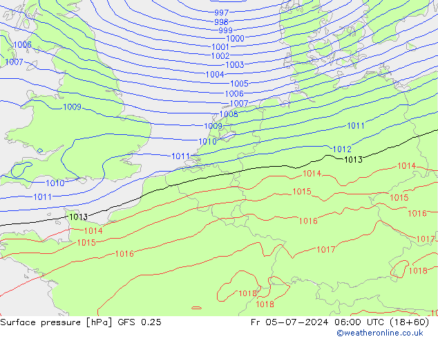 地面气压 GFS 0.25 星期五 05.07.2024 06 UTC