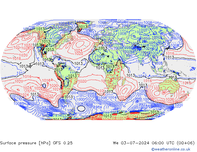 Luchtdruk (Grond) GFS 0.25 wo 03.07.2024 06 UTC