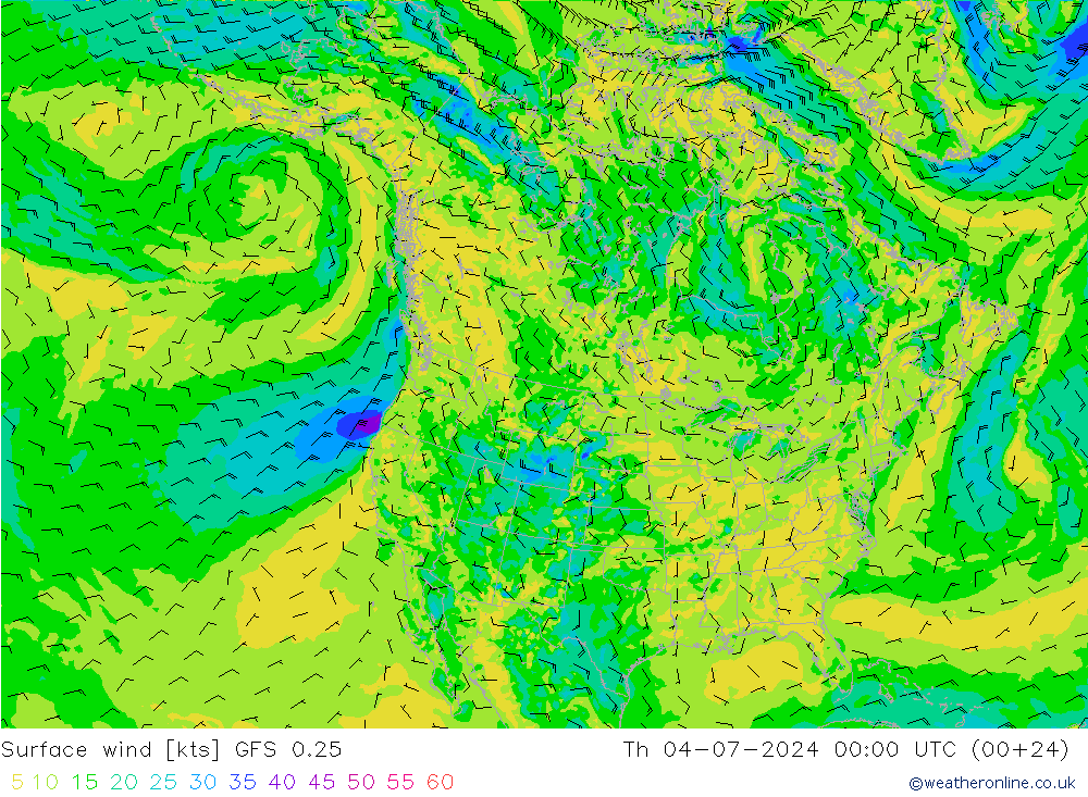 风 10 米 GFS 0.25 星期四 04.07.2024 00 UTC