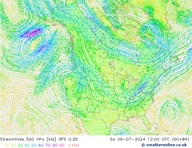 风 500 hPa GFS 0.25 星期六 06.07.2024 12 UTC