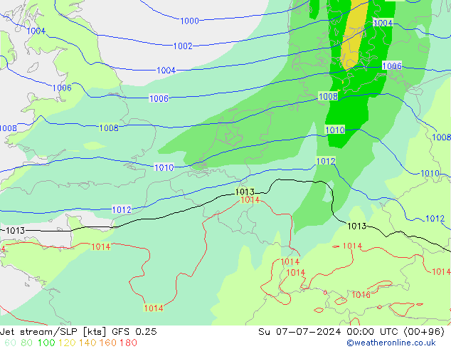 高速氣流/地面气压 GFS 0.25 星期日 07.07.2024 00 UTC