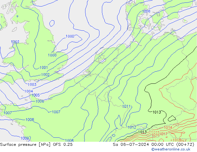 地面气压 GFS 0.25 星期六 06.07.2024 00 UTC