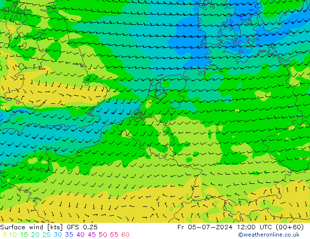 风 10 米 GFS 0.25 星期五 05.07.2024 12 UTC