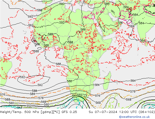 Z500/Regen(+SLP)/Z850 GFS 0.25 zo 07.07.2024 12 UTC