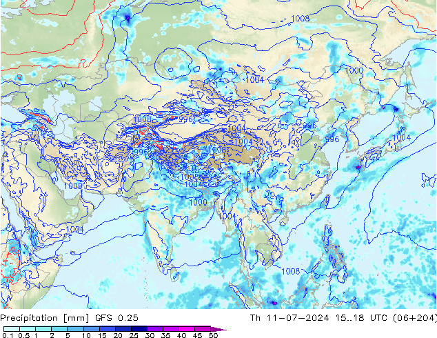 Neerslag GFS 0.25 do 11.07.2024 18 UTC
