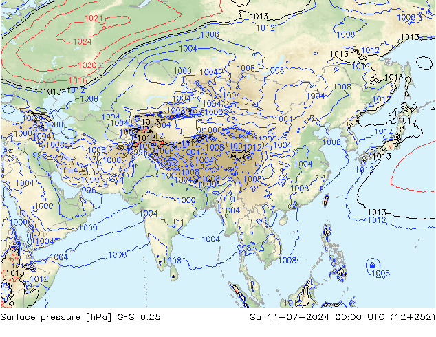 Luchtdruk (Grond) GFS 0.25 zo 14.07.2024 00 UTC
