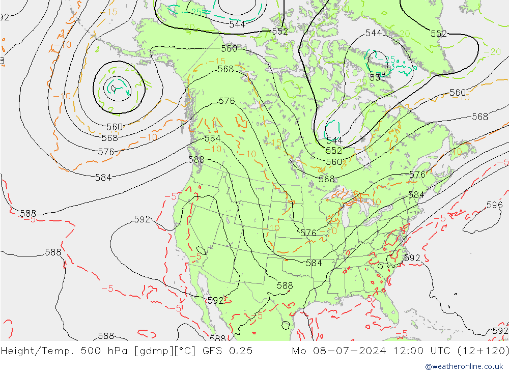Z500/Rain (+SLP)/Z850 GFS 0.25 星期一 08.07.2024 12 UTC