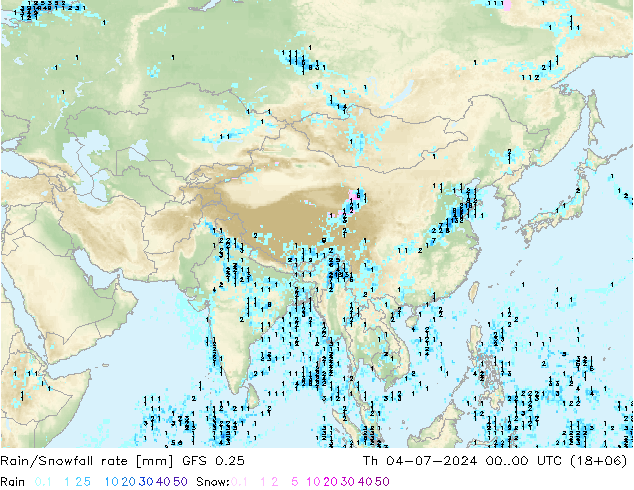 Regen/Sneeuwval GFS 0.25 do 04.07.2024 00 UTC
