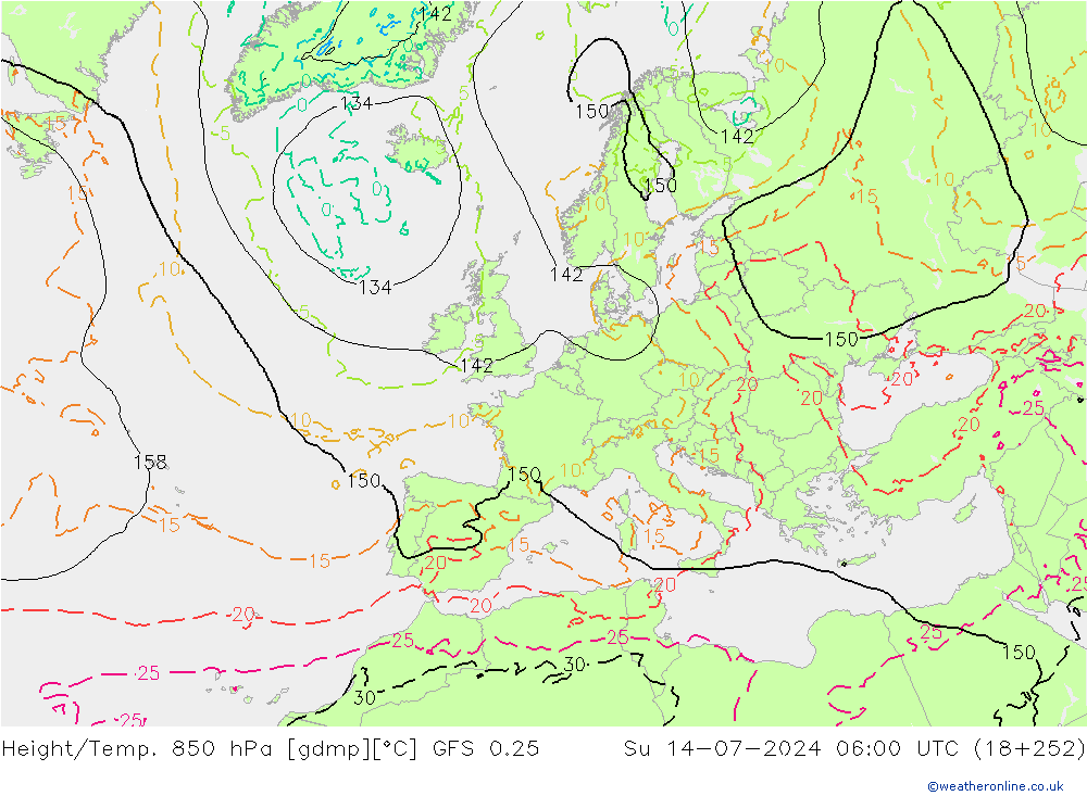 Z500/Rain (+SLP)/Z850 GFS 0.25 星期日 14.07.2024 06 UTC