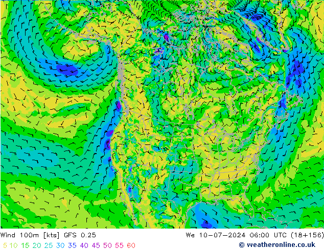 Wind 100m GFS 0.25 wo 10.07.2024 06 UTC