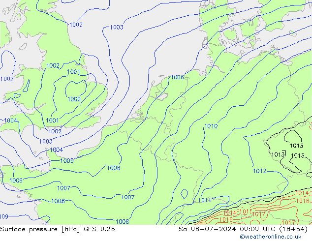 Luchtdruk (Grond) GFS 0.25 za 06.07.2024 00 UTC