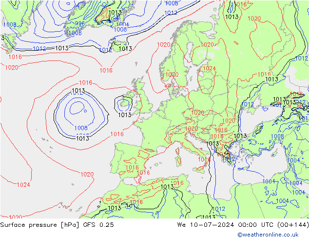 地面气压 GFS 0.25 星期三 10.07.2024 00 UTC